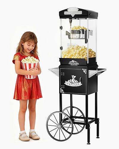 Miniatura 20 de Carro comercial de máquina de palomitas de maíz de 20 onzas, máquina para hacer palomitas de maíz mejorada con hervidor de acero inoxidable que hace