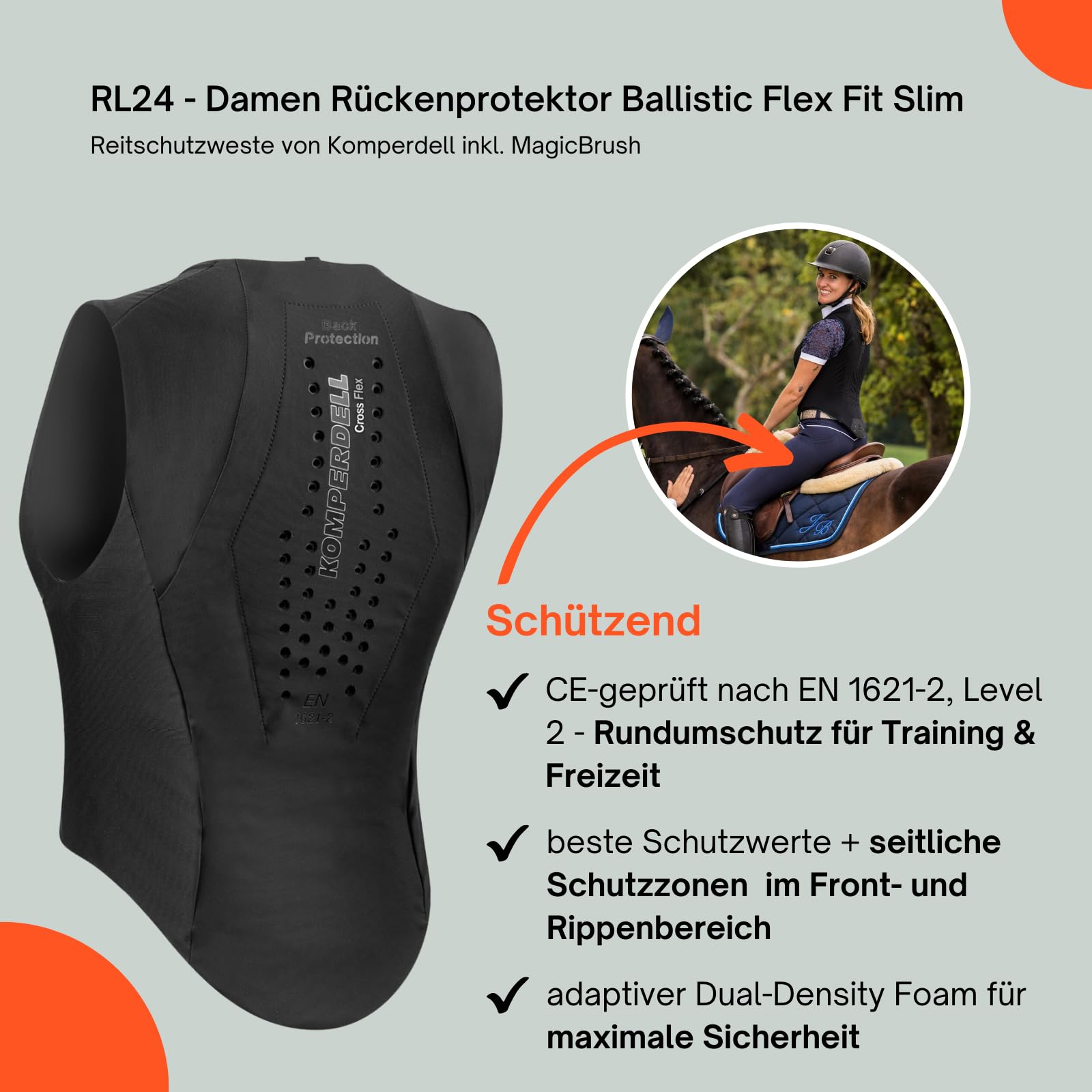 Komperdell Ballistic Flex Fit Slim RL24 Damen Rückenprotektor Protektorenweste ergonomisch leicht automatische Weitenregulierung