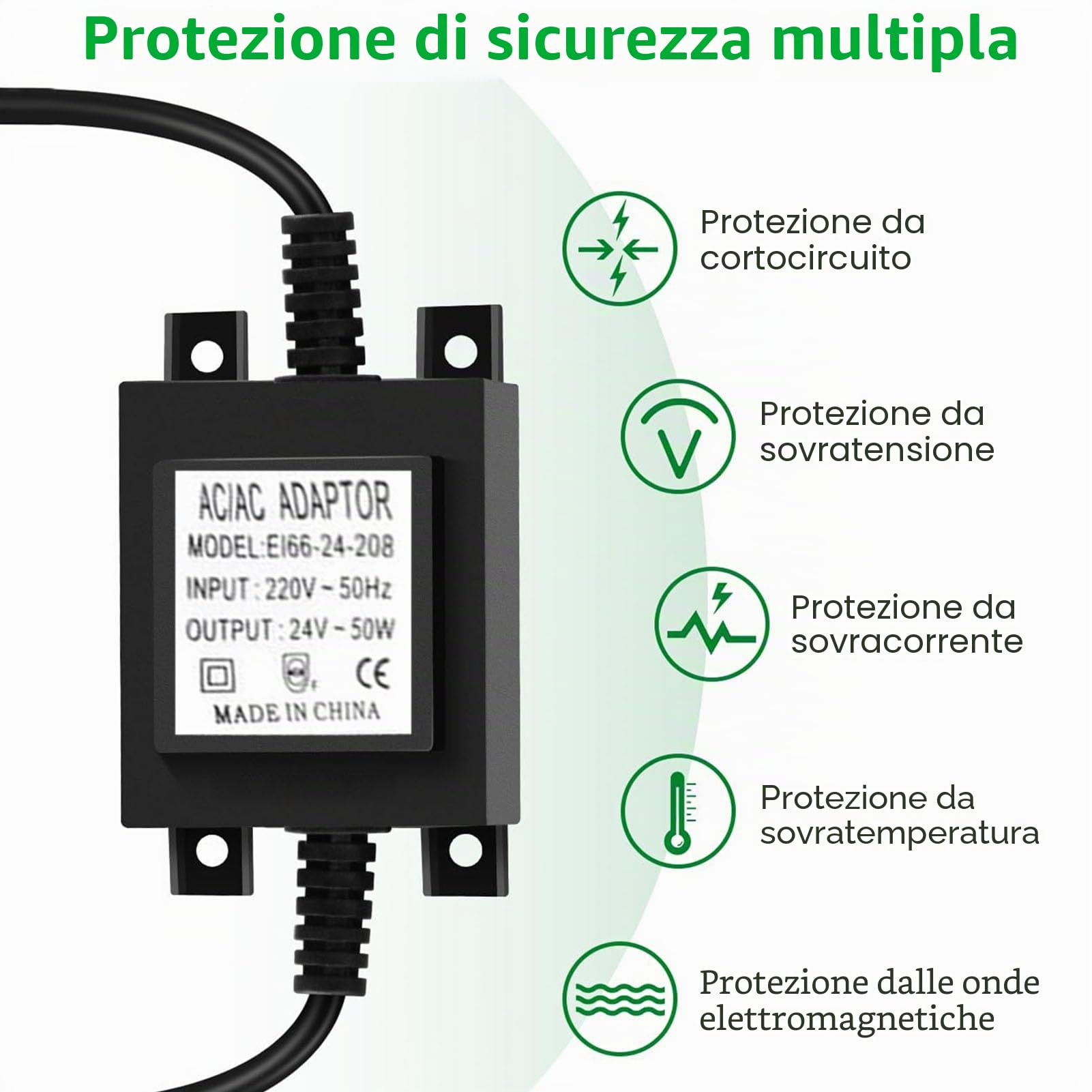 Trasformatore LED 24V Alimentazione AC/AC 50W,Trasformatore di alimentazione con spina per esterni IP68,Alimentatore LED 24v per illuminazione pompa per laghetto