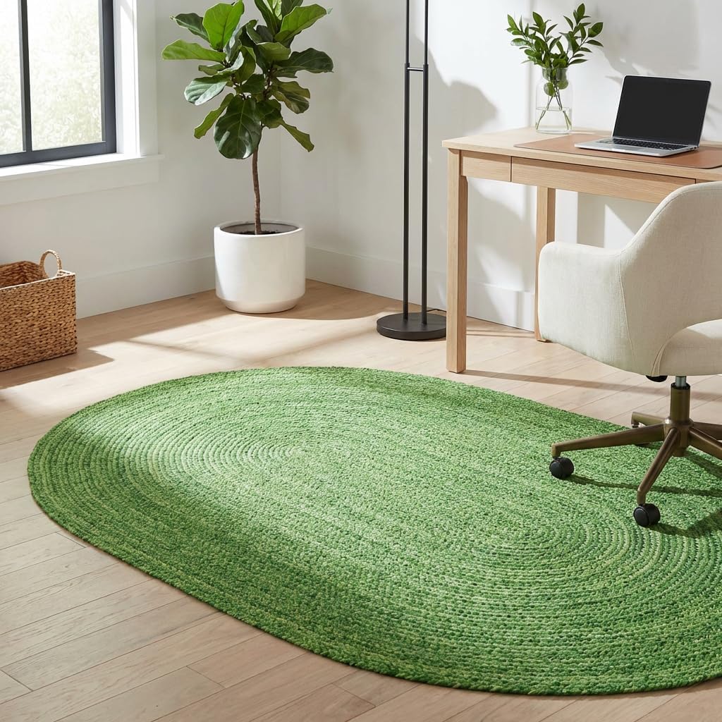 Super Area Rugs Indoor Outdoor Green Braided Rug, 4x6 Patio and Deck Floor Covering, Woven Kitchen Farmhouse Rugs