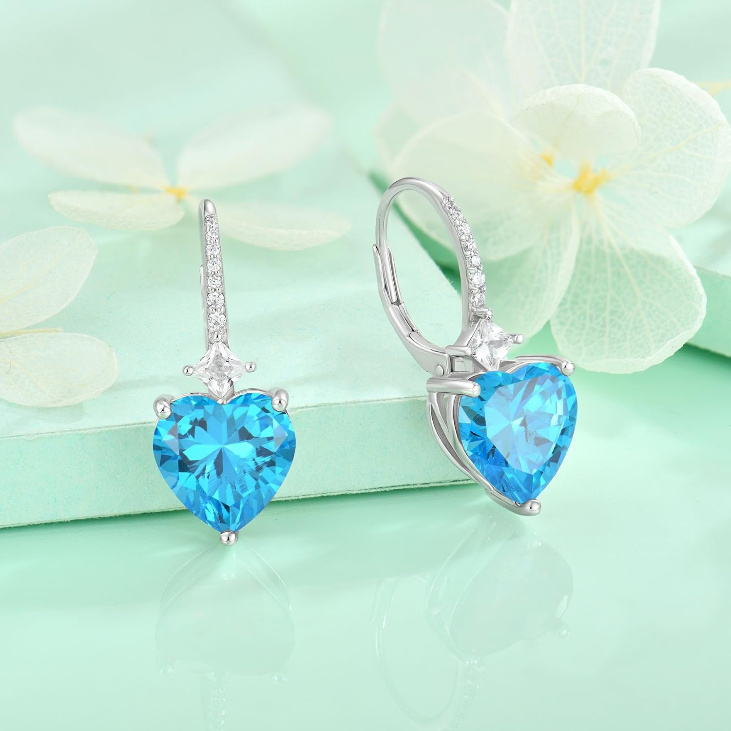 Starchenie Birthstone Earrings for Women 925 Sterling Silver Lover Heart Leverback Earrings Birthstone Jewelry Gift for Her