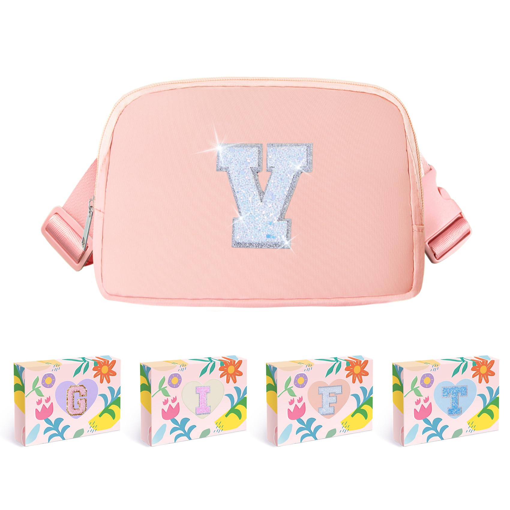 COSHAYSOO Pink Girls Purse Crossbody Initial Fanny Pack Letter Belt Bag for 6 7 8 9 10 11 12 Year Old Girl Birthday Christmas Gifts Party Favor