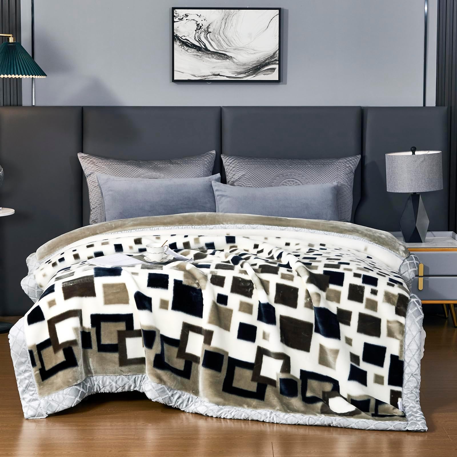 LGYKUMEG Weighted Warm Winter Fleece Plush Blanket King Size,Silky Soft and Warm,2 Ply Reversible Raschel Bed Blanket,L,200×230cm4kg