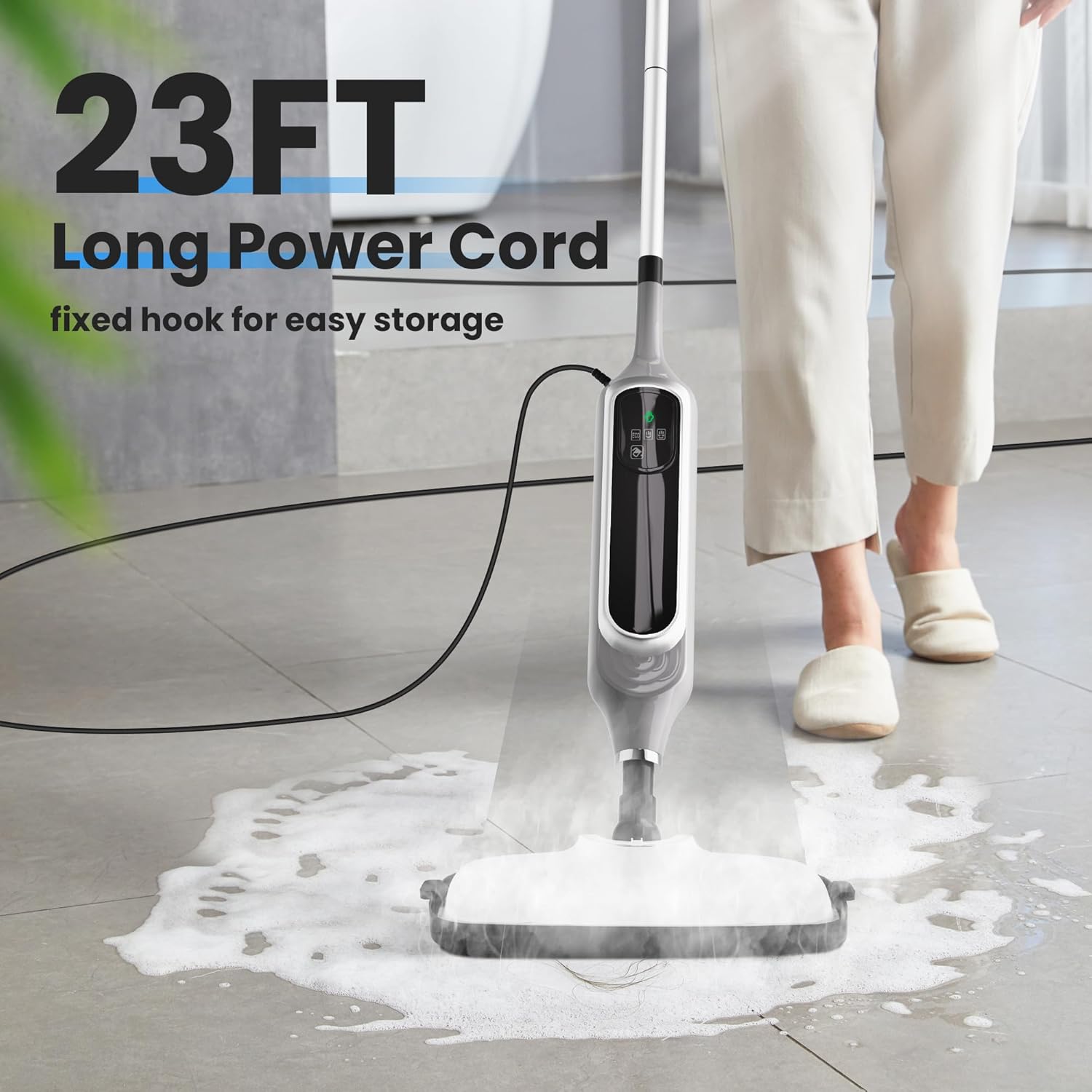 12 in 1 Steam Mop, Detachable Handheld Steam Cleaner for Home, 23FT Cord, for Hardwood Floor Cleaning, Tile, Carpet, Furniture, Clothes, Windows, Grey