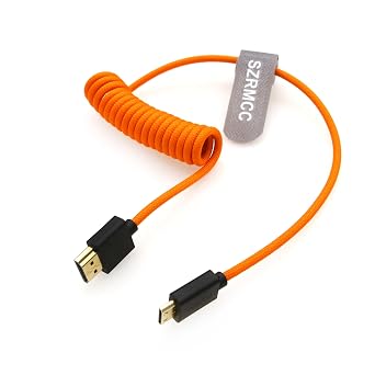 SZRMCC HDMI to Mini HDMI 8K 2.1 Ultra High Speed Coiled Braided Cable for Sony CX7,A7 II,A7S II, Canon EOS 70D/80D, Nikon D500,D7500,Z6/Z7 Pan-asonic Lumix Fuji Camera 50cm