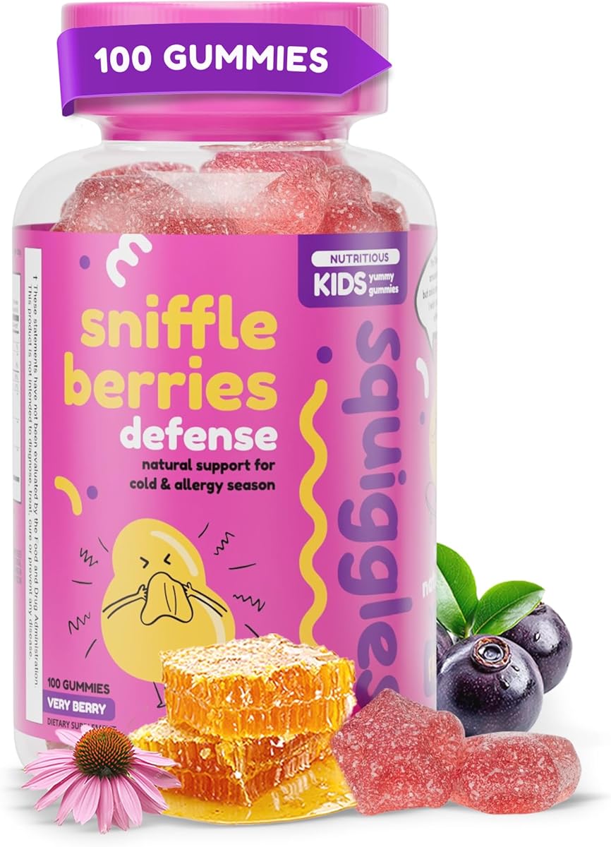 Squiggles Squiggles Sniffle Berries Elderberry Gummies with Bee Propolis & Echinacea, Kids Immune Booster, Propolis Gummies for Health, Toddler Vitamins for Immune Support, Tasty Chewy Gummy (100 Count)