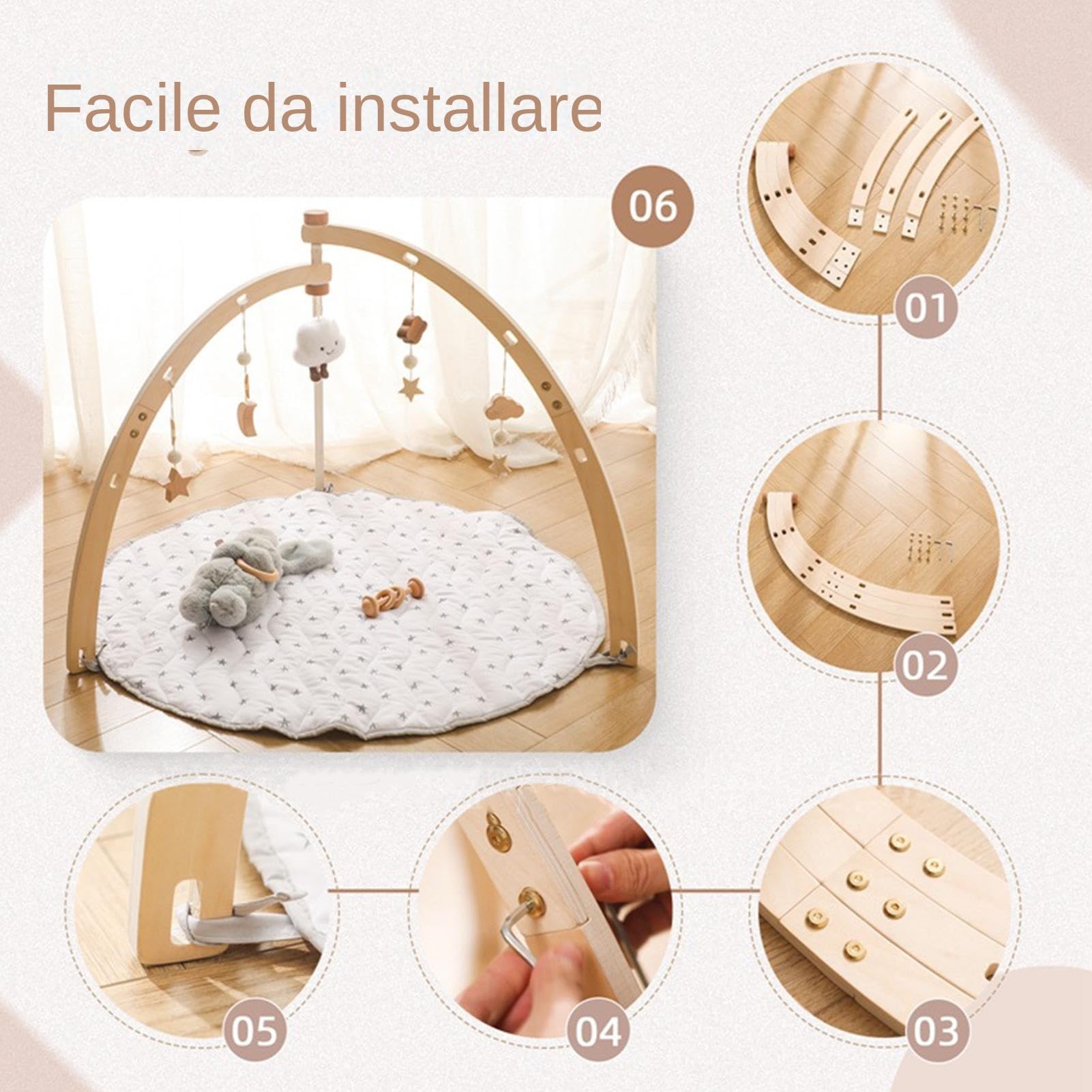 Set Da Palestra Per Bambini - Centro Struttura Attività In Legno | Barra Interattiva Appendibile, Divertente Tappetino Da Palestra Giocattolo Sensoriale, Struttura Fitness Regolabile, Centro