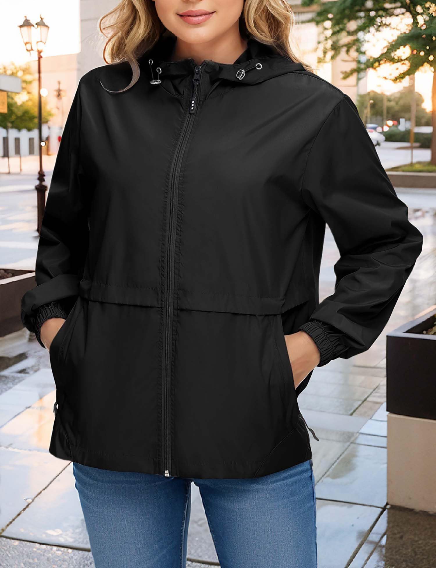 Chaqueta impermeable ligera para mujer, cortavientos con capucha plegable para actividades al aire libre — view 9