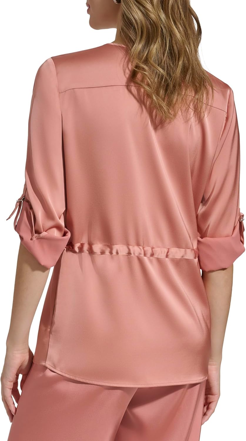 Calvin Klein Womens Roll Sleeve Button Up Top