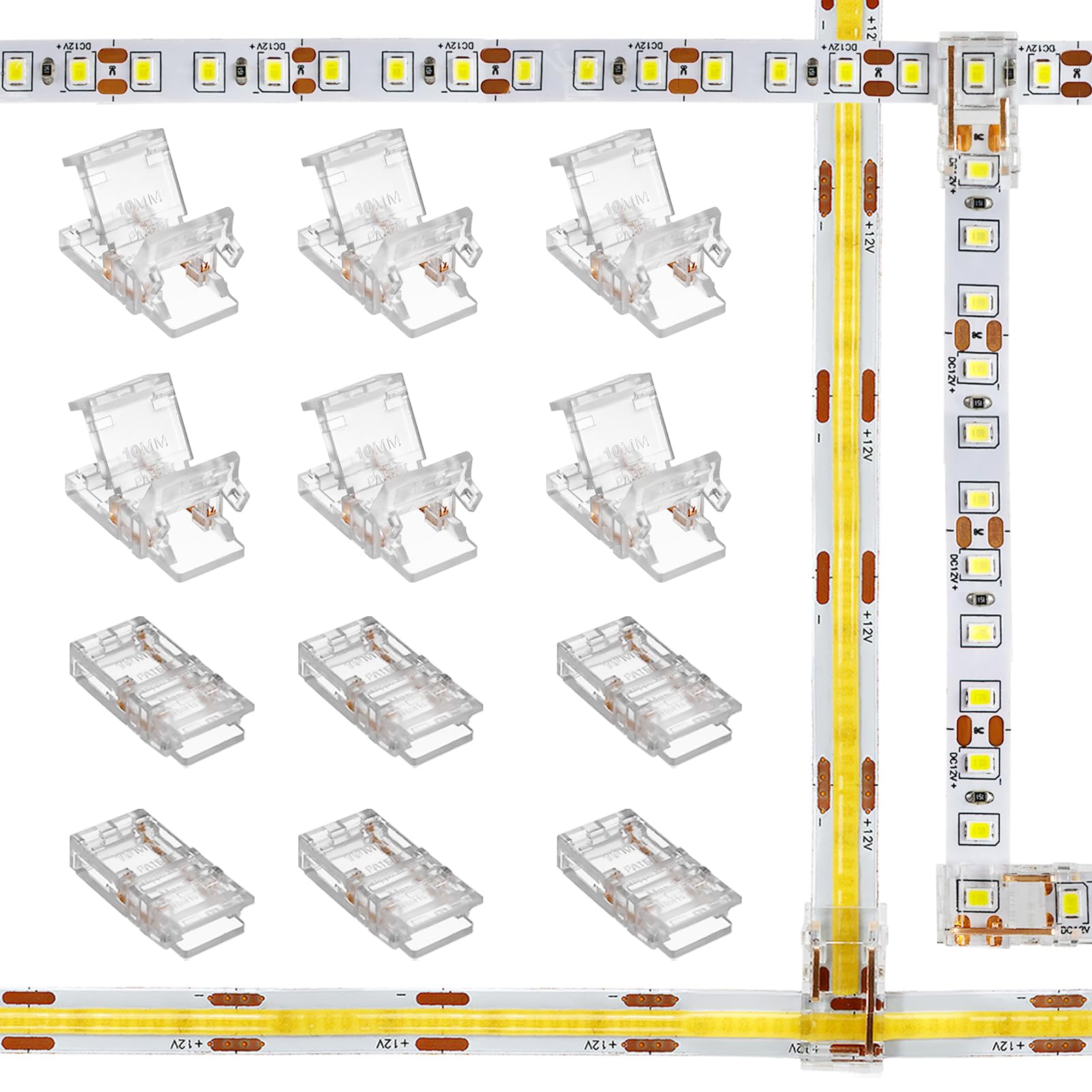 VIPMOON 12 Pack 2 Pin T/L Shape LED Strip Connectors for 8mm Wide SMD/COB 3528 2835 LED Strip Lights
