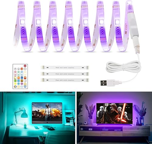 Tira de luces LED RGBW impermeables de 11.3 pies, luz de fondo LED brillante Smd 5050, 65536 colores de bricolaje para TV de 32 a 58 pulgadas,