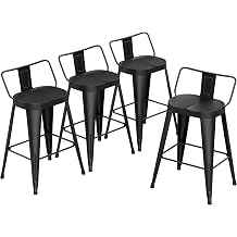 30 inch Metal Bar Stools Set of 4 Black Bar Height Stools Large Seat
