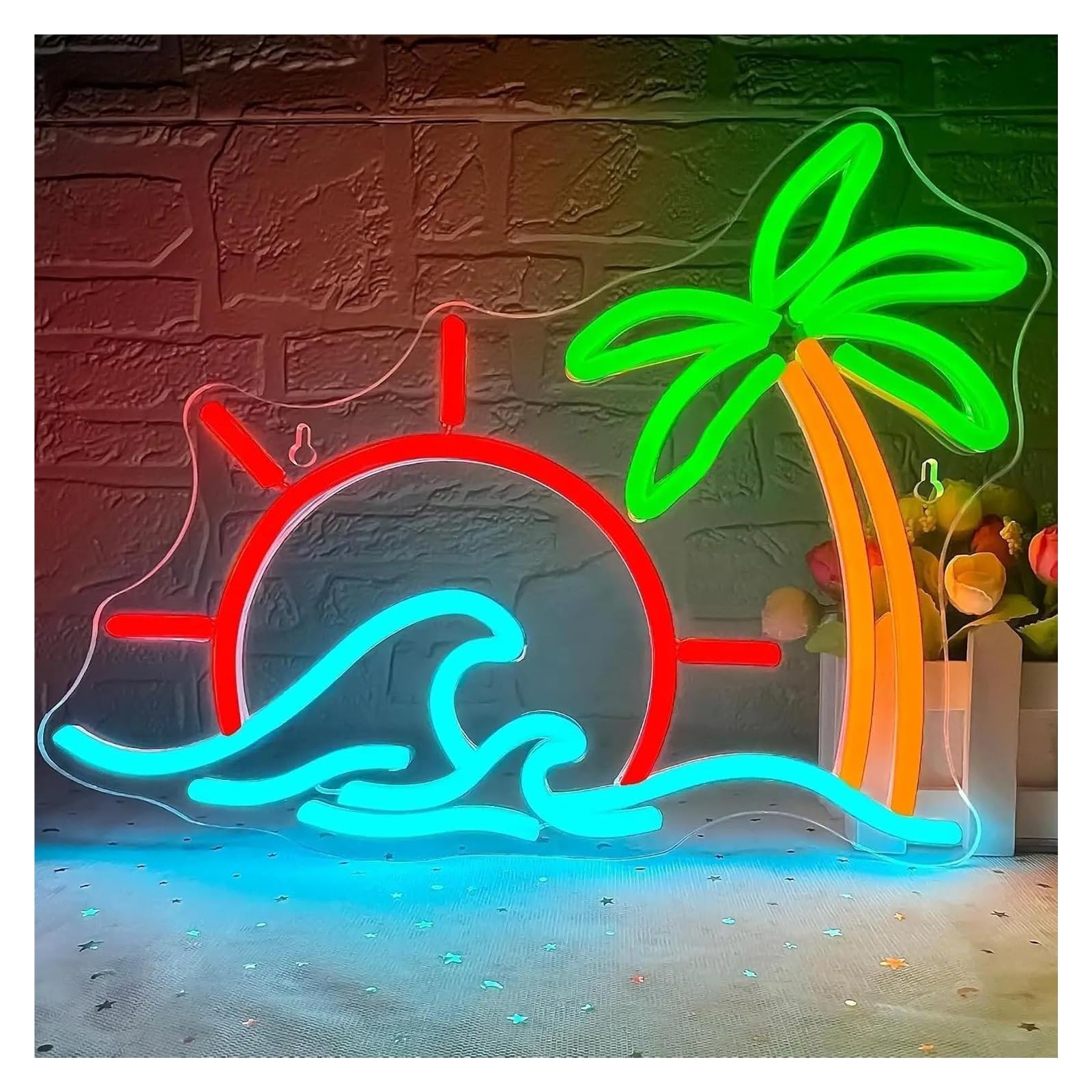 SHOUXI Sign Lamp Coconut Tree Neon Lights for Bar Bedroom Hotel Caffee Shop Beach Style Decor 35x27cm