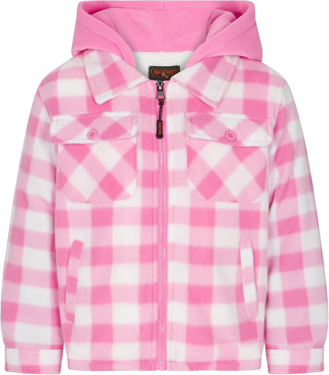 TrailCrest by Treel Kids Hooded Fleece Jacket – Warm Zip Up Plaid Coat with Pockets, Checkered Winter Outerwear