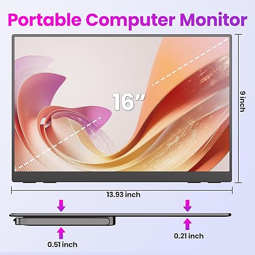 Miniatura 8 de Monitor portátil de 16 pulgadas 2K QHD 2560X1600 100% sRGB 100Hz IPS HDR HDMI USB-C Monitor de viaje para laptop, MacBook, PC, Surface PS5 Xbox,