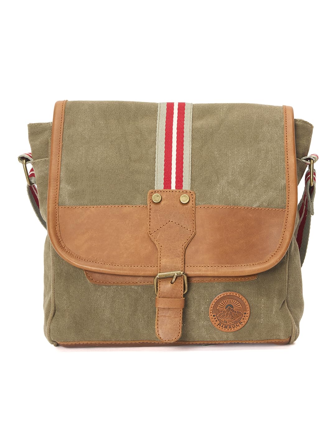 Canvas Messenger Bag with Leather Trim, Olive Green with Red Stripe, Vintage Style Shoulder Bag-image-42