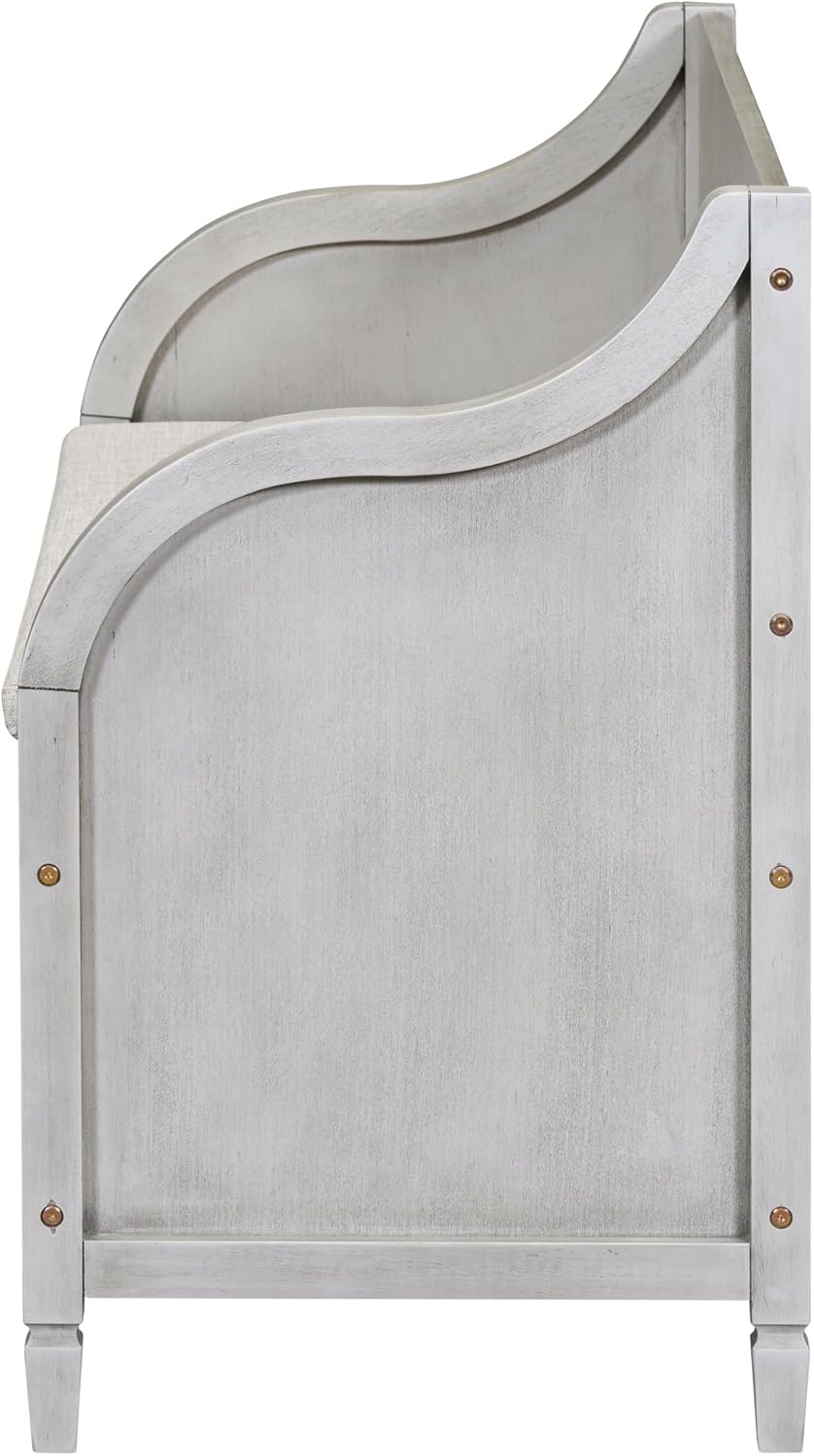 WILLIAMSPACE 41.9" Storage Bench Shoe Bench for Living Room, Rustic Solid Wood Entryway Storage Shoe Bench with Safety Hinge for Hallway (Grey Wash)