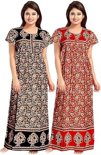 YUKATA Nighty for Women Cotton Printed Maxi Gown Ankle Length Nighty Night Dress Gown for Women Maxi - Free Size (Pack of 2) Price In India