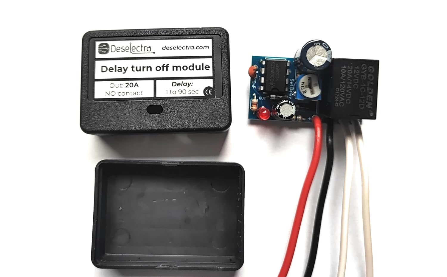 Deselectra Electronics Car Delay Off Timer Relay, Adjustable 1-360s, Direct 12V Output, up to 20A