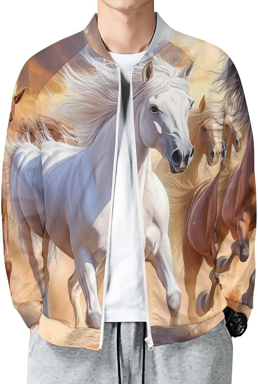 Horses Running Men's Outerwear Jackets & Coats Casual Zippered Windbreakers Tops