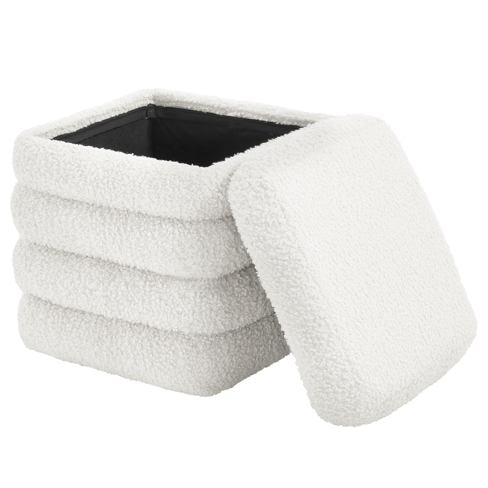 WOLTU Składany stołek do przechowywania, podnóżek na sofę i łóżko, pufa z wyjmowaną pokrywą, kwadratowa, tapicerka z polaru Teddy, 37,5 x 37,5 x 38 cm, biały