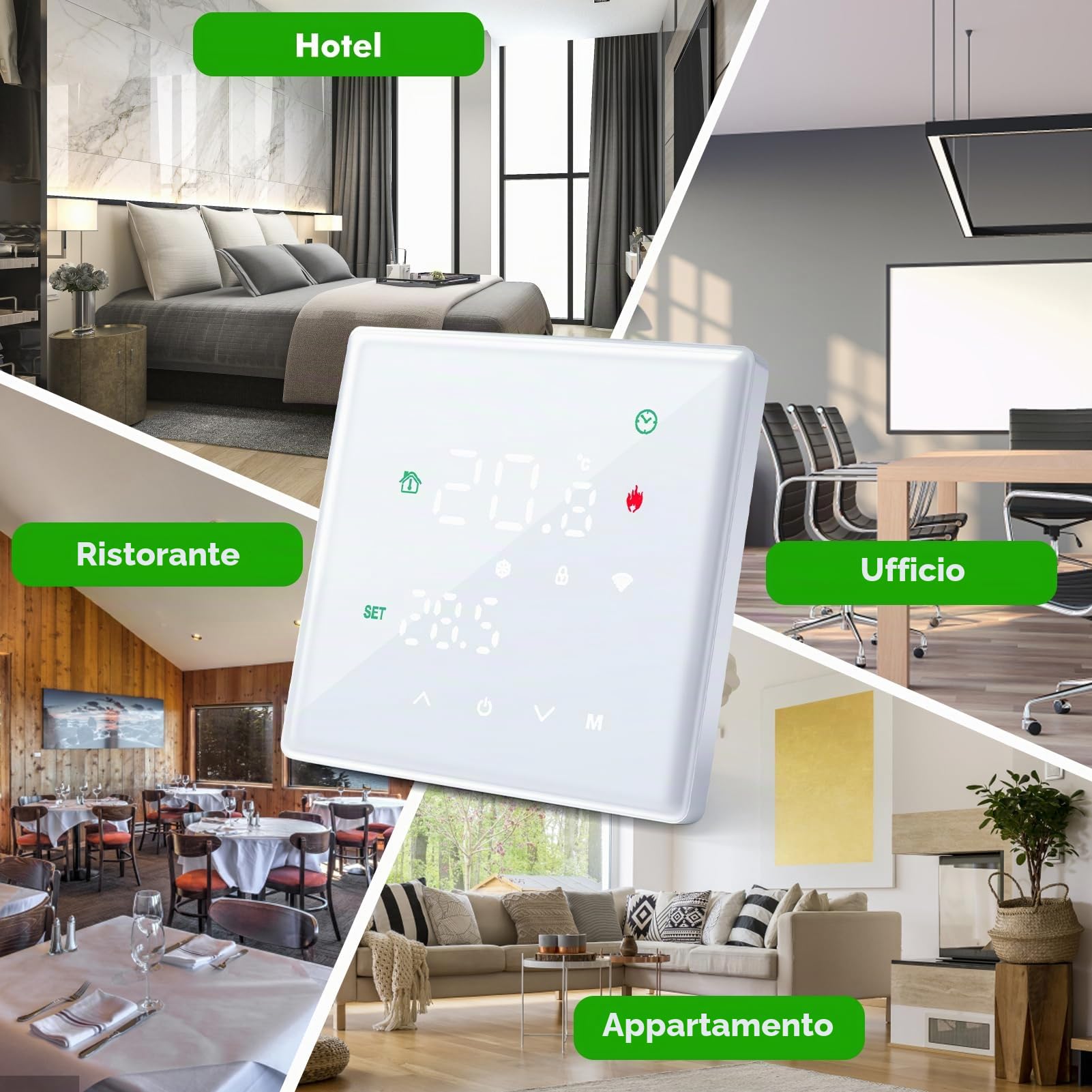 Termostato Wifi 5A Batteria, Termostato Caldaia Smart 2 Fili Cronotermostato Digitale Per Caldaia A Gas, Thermostat Ambiente Unterstützung Für Google Assistant Und Alexa Bianco