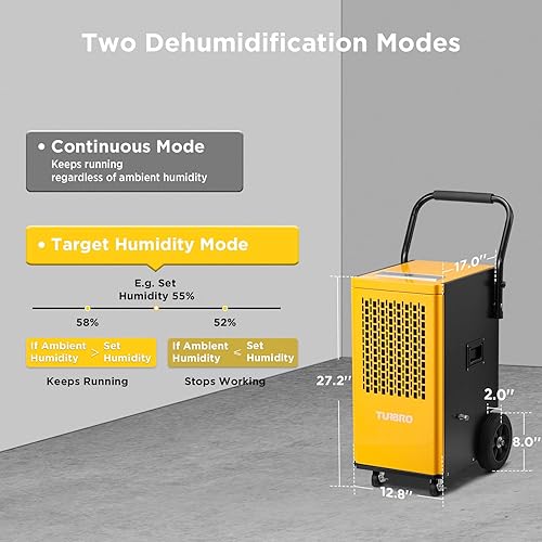 Miniatura 5 de TURBRO Deshumidificador comercial de 165 pintas con bomba, manguera de drenaje, deshumidificador industrial para grandes espacios de hasta 7,500