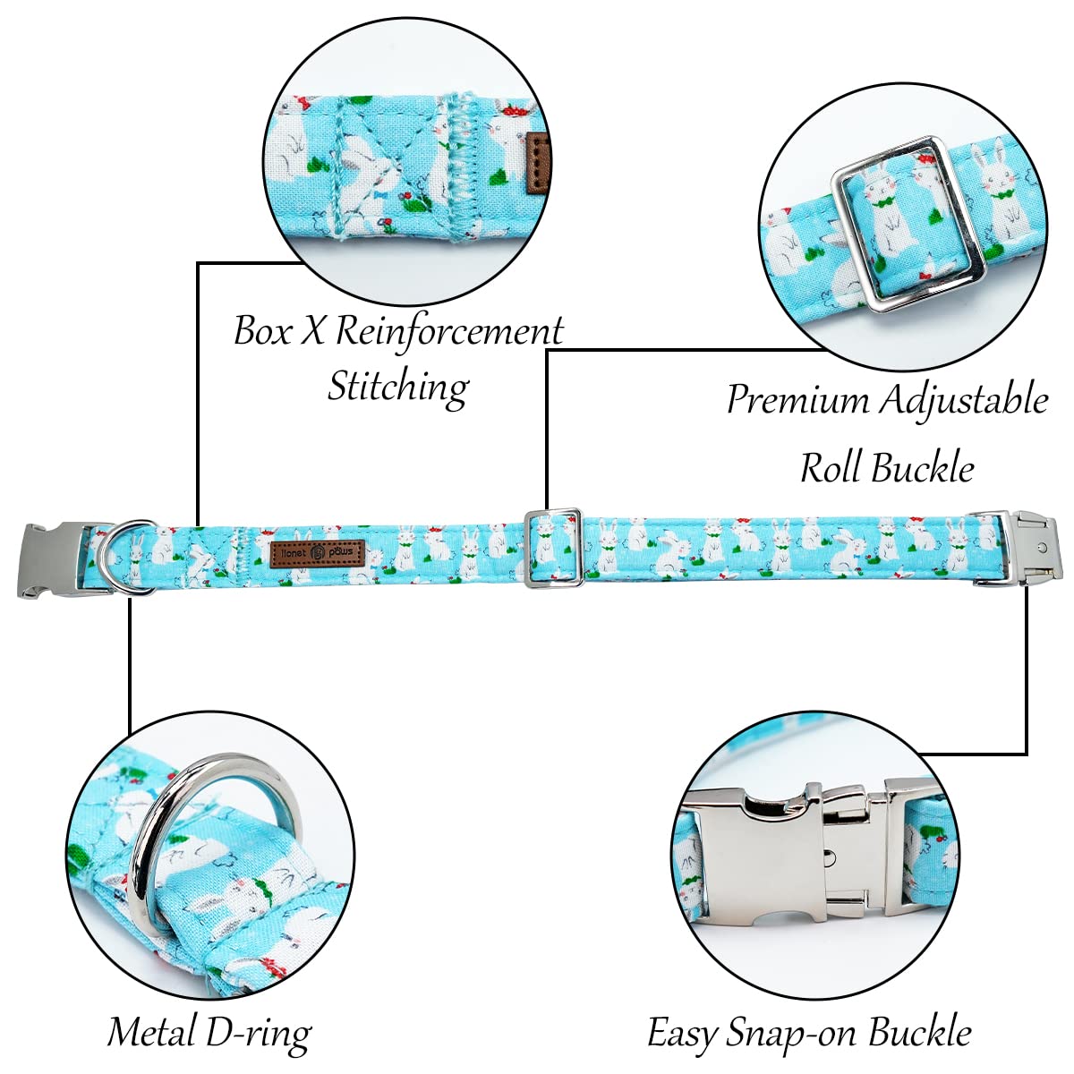 Lionet Paws Cotton Dog Collar with Bowtie, Durable and Adjustable Rabbit Bow Tie Collar for Medium Dogs Girl Boy Neck 34-55cm - Image 4