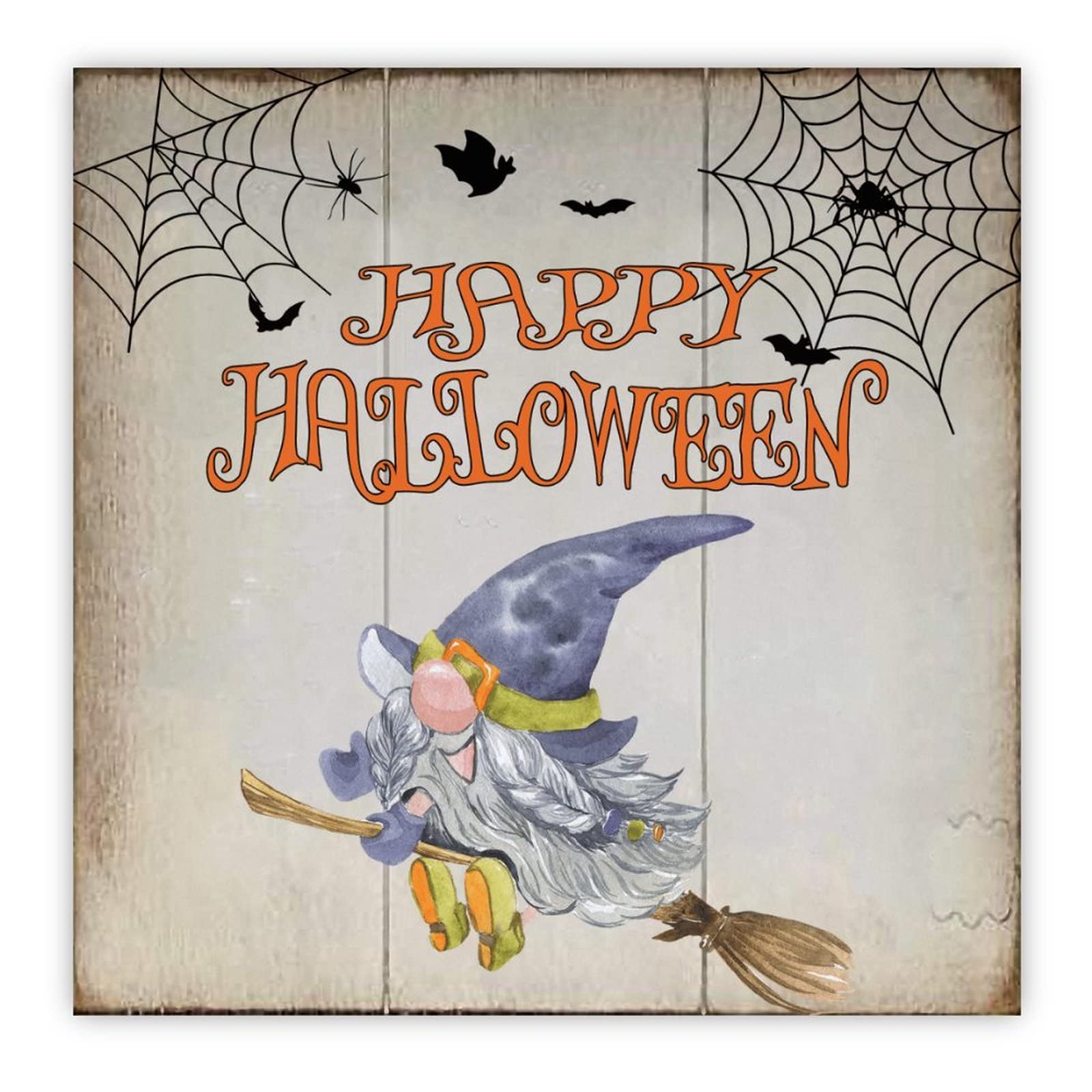 Panneau bois suspendre Halloween nain citrouille deco murale rustique 40cm