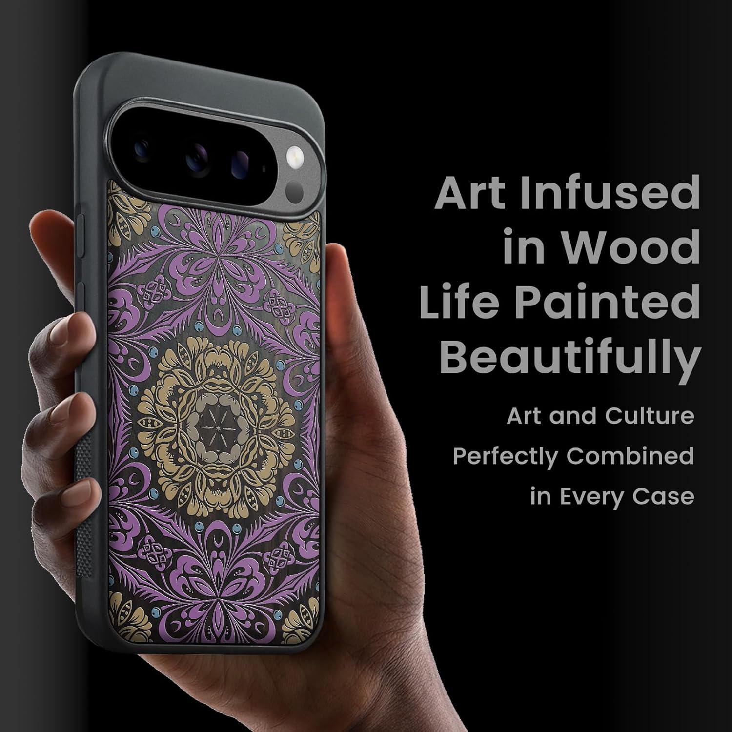 Magnetic for Google Pixel 10 / Pixel 10 Pro Case Compatible with MagSafe Wireless Charging, Natural Wood Cover & Shockproof TPU Phone Case, Hand-Drawn Pattern - Mandala Bloom