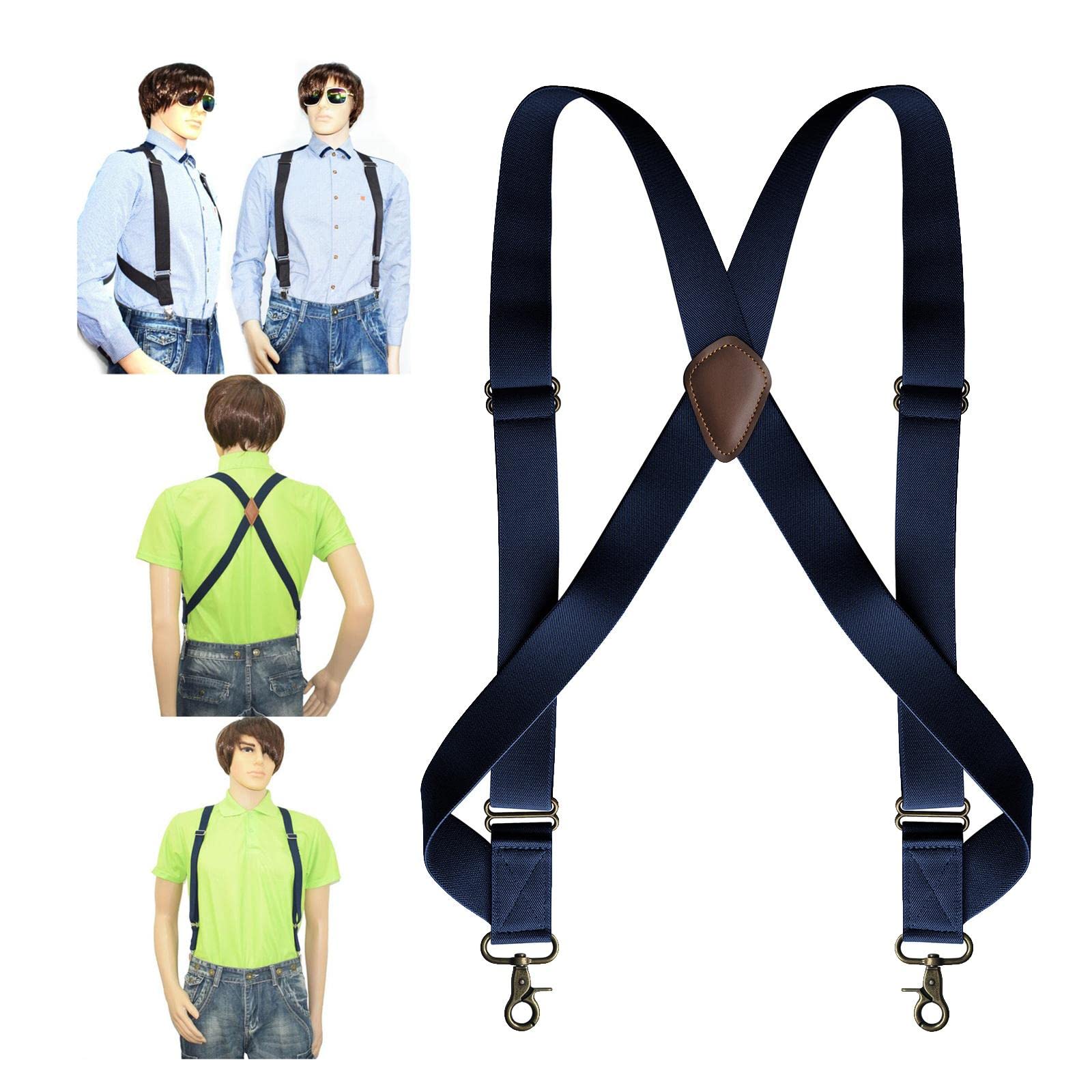 Tirantes para hombre con gancho giratorio en forma de X elásticos de 1.4 pulgadas de ancho, tirantes ajustables, color negro