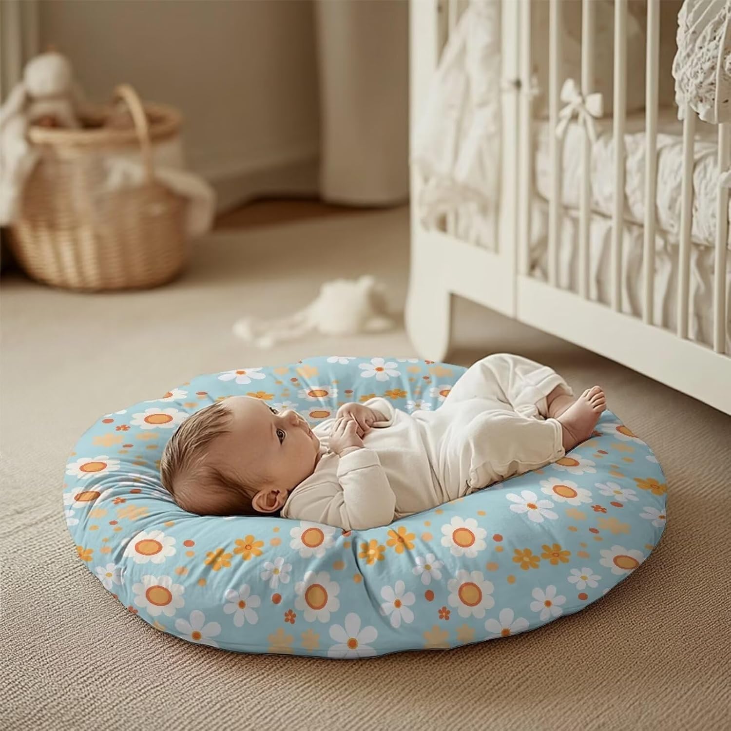2 Pieces Groovy Hippie Flower Newborn Lounger Cover, Removable Washable Portable Soft Comfortable Infant Lounger Baby Floor Seat Protector for Baby Boys Girls Playing Sleeping