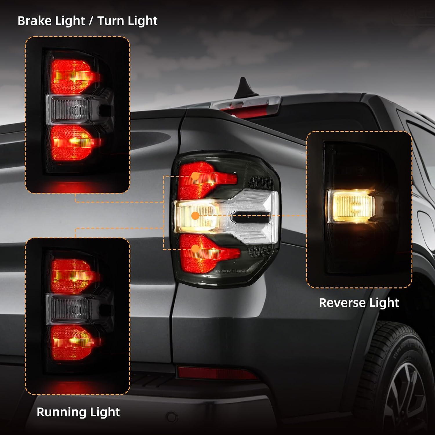 Pair Smoked Blacked-Out Tail Lights compatible with Ford Maverick 2022‑2024 XL/XLT, Plug & Play Rear Lamps with Red Bulbs