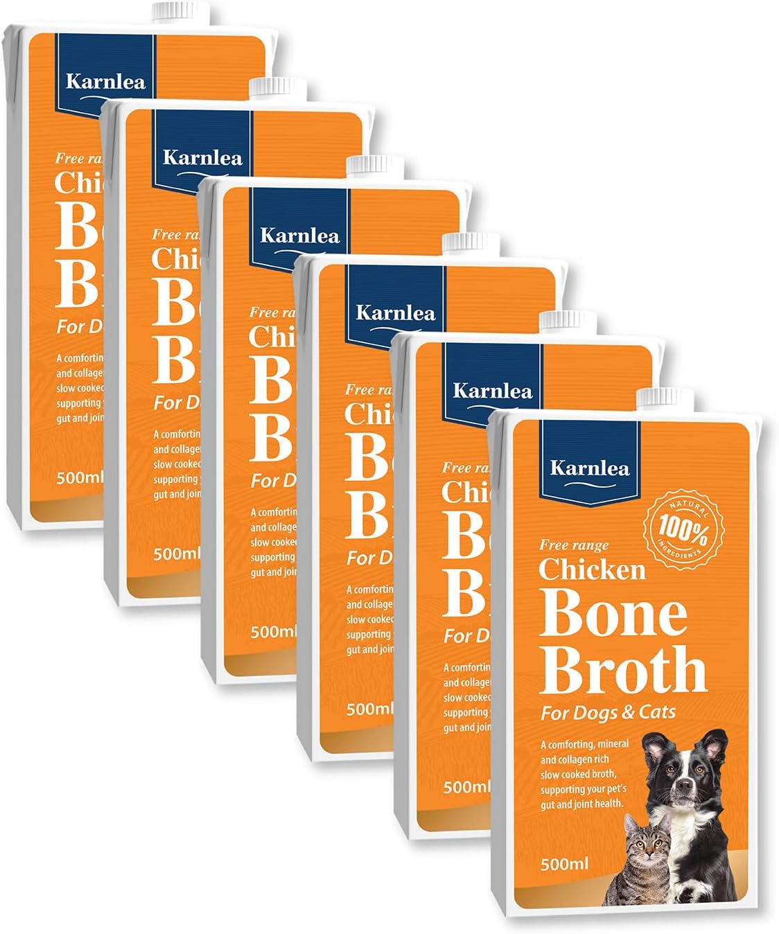 Pets Chicken Bone Broth - Free Range, 6x 500ml | 100% Real & Natural Liquid Bone Broth for Cats & Dogs | High in Collagen & Protein for Healthy Joints, Gut, Digestion, Skin & Sickness Recovery