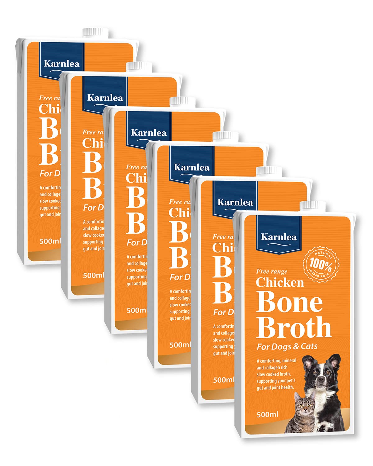 Pets Chicken Bone Broth - Free Range, 6x 500ml | 100% Real & Natural Liquid Bone Broth for Cats & Dogs | High in Collagen & Protein for Healthy Joints, Gut, Digestion, Skin & Sickness Recovery