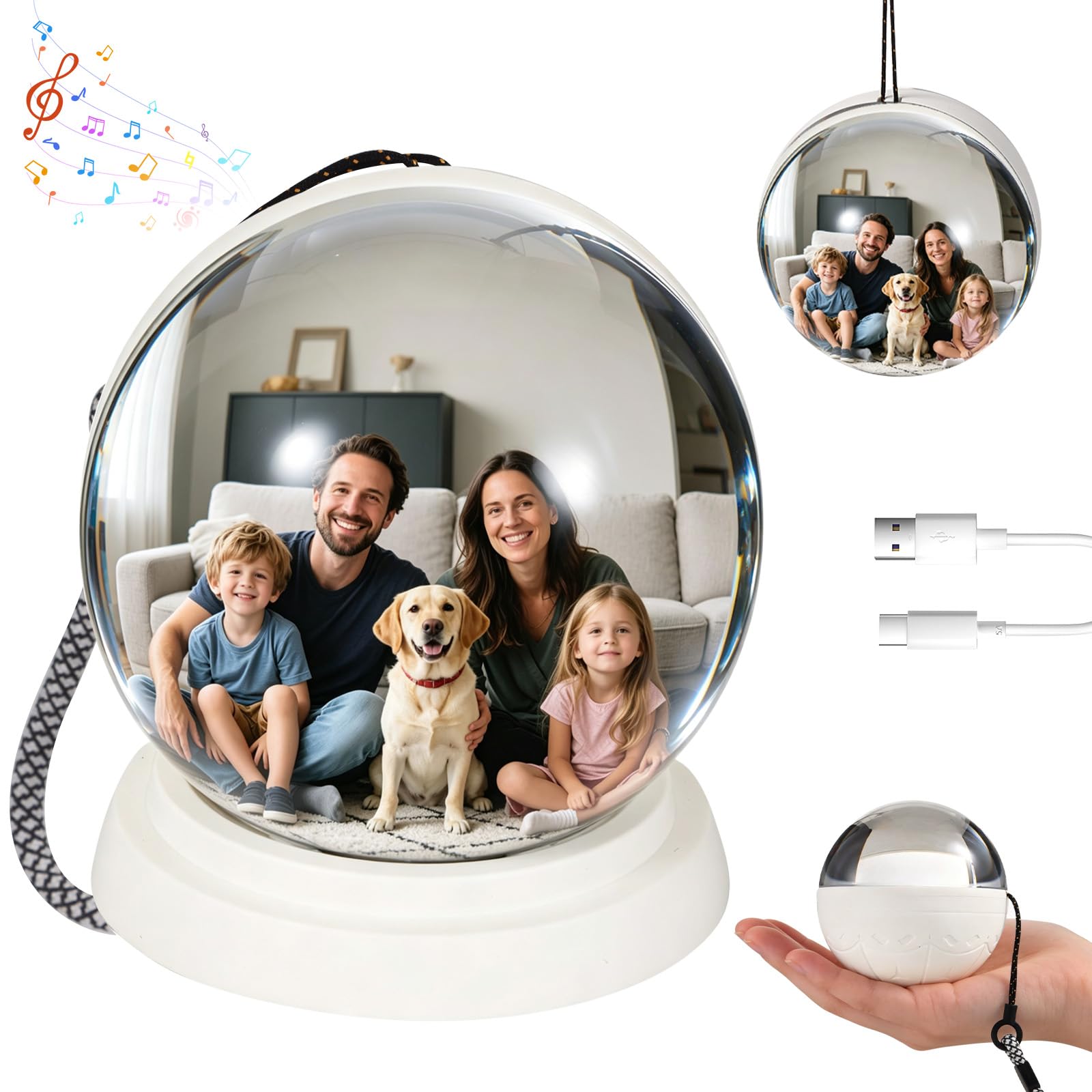 Photo 1 of Audiqore Memory Orb Ball Personalized 3.35" 3D Crystal Video Orb with Digital Display, Custom Digital Memory Display for Couples Family Anniversary Christmas Birthday Gift