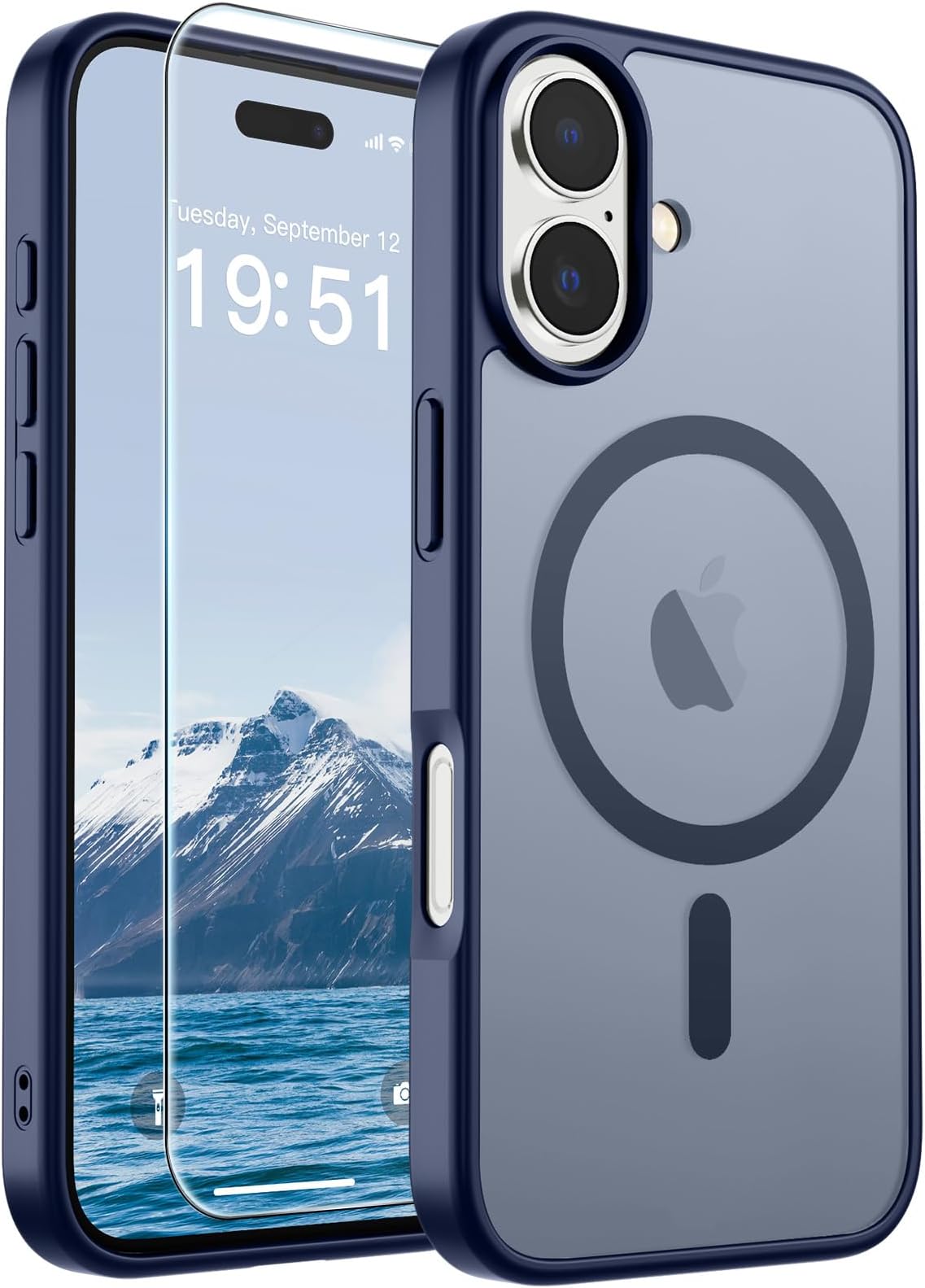 SUPFINE Magnetic for iPhone 17 Case Navy Blue with Screen Protector | Translucent Matte Phone Cover, Compatible with MagSafe, Military Grade Drop Proof, Rugged Shockproof Protective