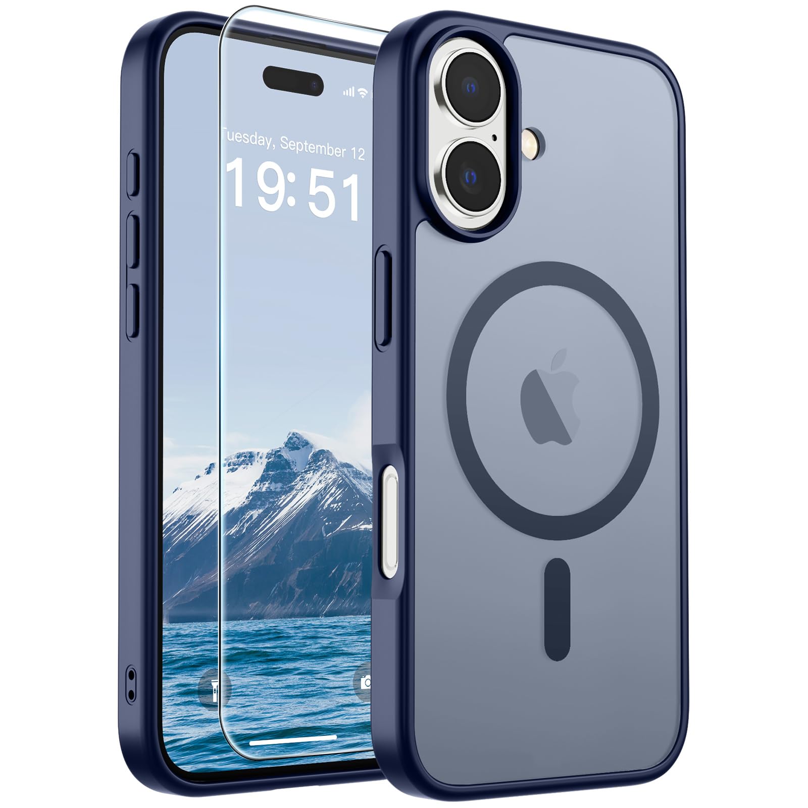 SUPFINE Magnetic for iPhone 17 Case Navy Blue with Screen Protector | Translucent Matte Phone Cover, Compatible with MagSafe, Military Grade Drop Proof, Rugged Shockproof Protective