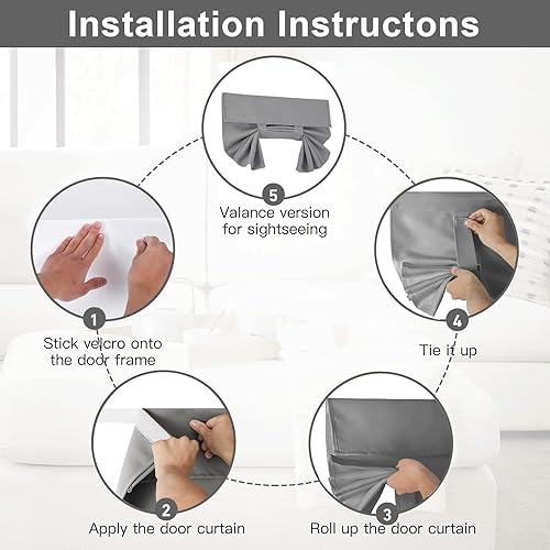 Miniatura 2 de YSYY Cortinas de puerta francesa 100% opacas, sin arrugas, oscurecimiento de la habitación, bloquean la luz y el calor a través del vidrio. Cortinas