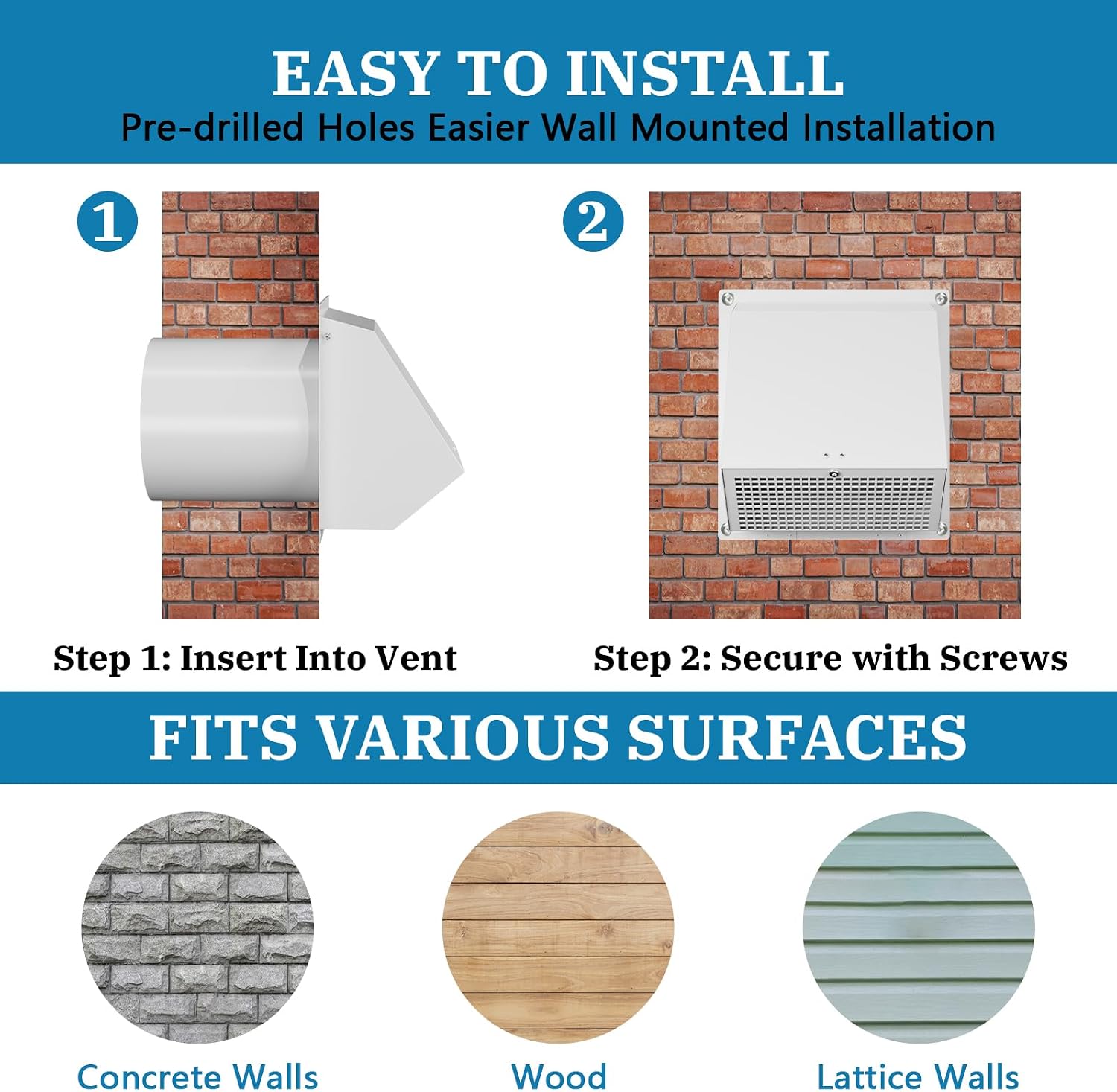 10Inch Hooded Wall Vent with Screen& Damper Dryer Vent Cover Outside, Dryer Vent Hood for Kitchen Exhaust Fan Cover, Galvanized Steel Bathroom Vent Cover, White