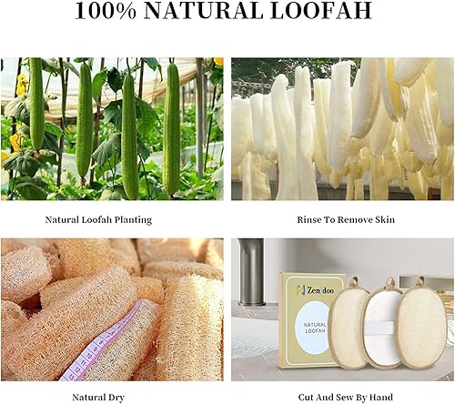 Miniatura 6 de Esponja exfoliante para el cuerpo (paquete de 3), esponjas naturales Zenidoo para baño y ducha, esponja para mujeres y hombres, fabricada con