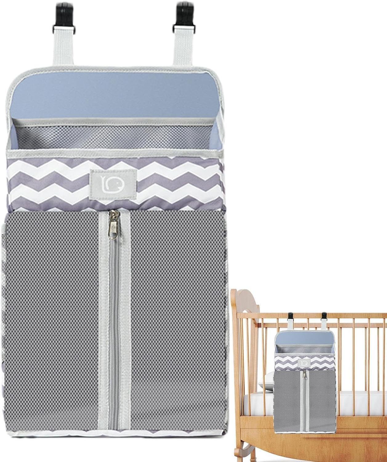 Diaper Caddy Bag - Hanging Crib Organizer Playard Storage Waterproof Large Capacity Multi Pocket | Portable babyDiaper Wipes Bottle Holder