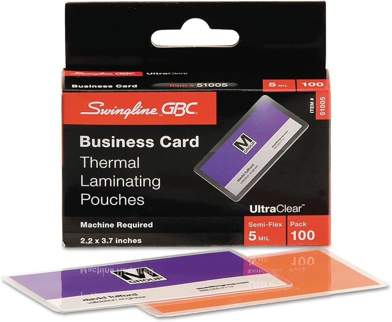 Swingline GBC 51005 UltraClear Thermal Laminating Pouches, 5mil, 2 3/16 x 3 11/16, Business Card,100