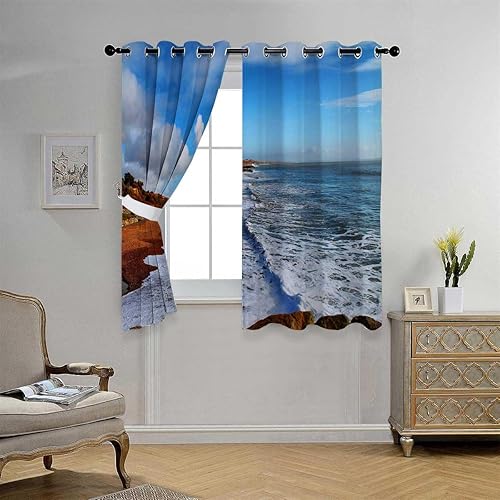 Cortinas De Cocina Modernas Costa Playa Vista Mar Cielo Cortina Divisora Pared 85 Pulgadas De Ancho Por 85 Pulgadas De Largo, 2 Paneles