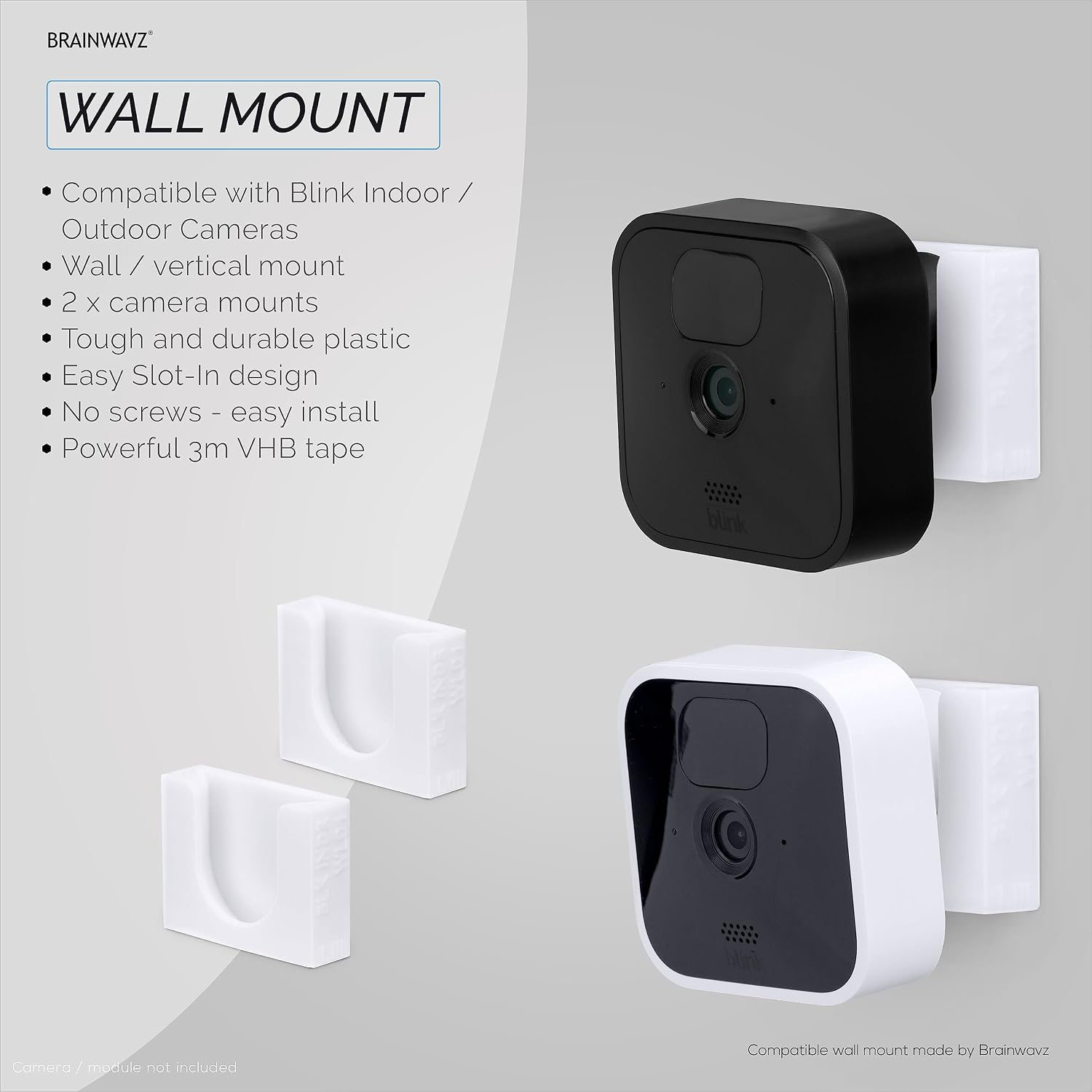 Adhesive Blink Outdoor Indoor Camera Mount (3RD GEN), 2 Pack Holder, No Hassle Installation, No Screws, No Mess Bracket Stand, (White) by Brainwavz