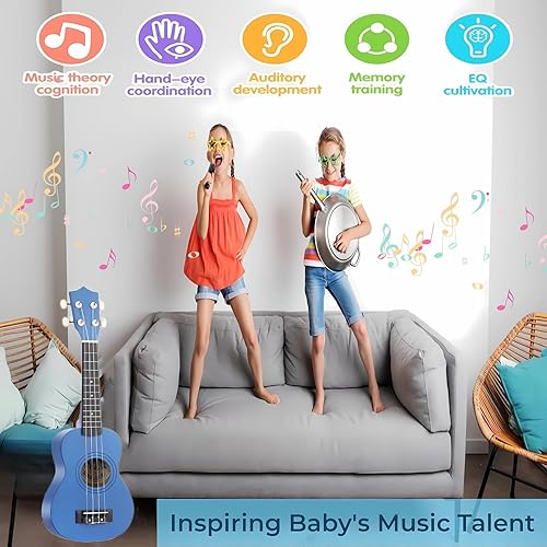 Miniatura 2 de Guitarra acústica para niños, guitarra acústica de madera de 21 pulgadas para niños pequeños, guitarra musical, instrumentos, ideal para regalos de