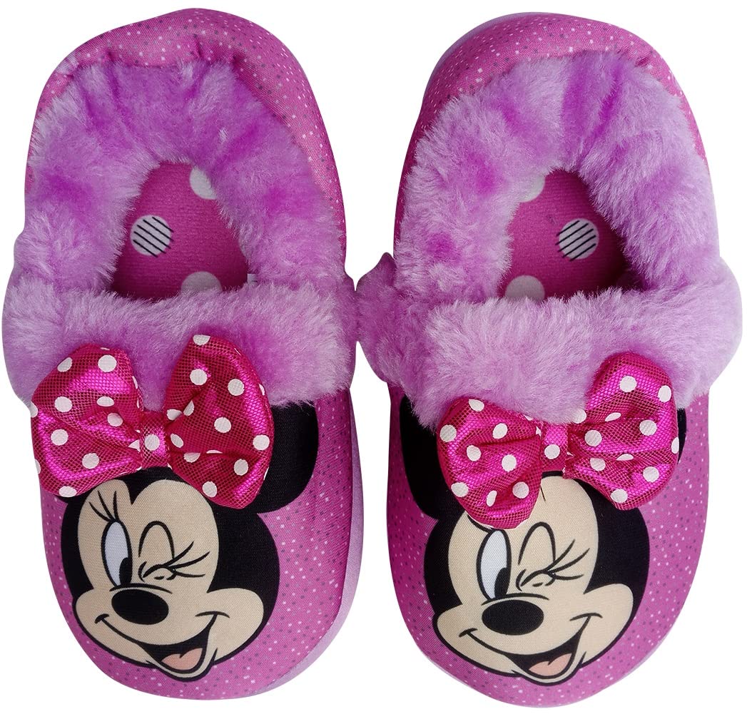 Disney Pantuflas de felpa suave de Minnie Mouse para niñas, talla