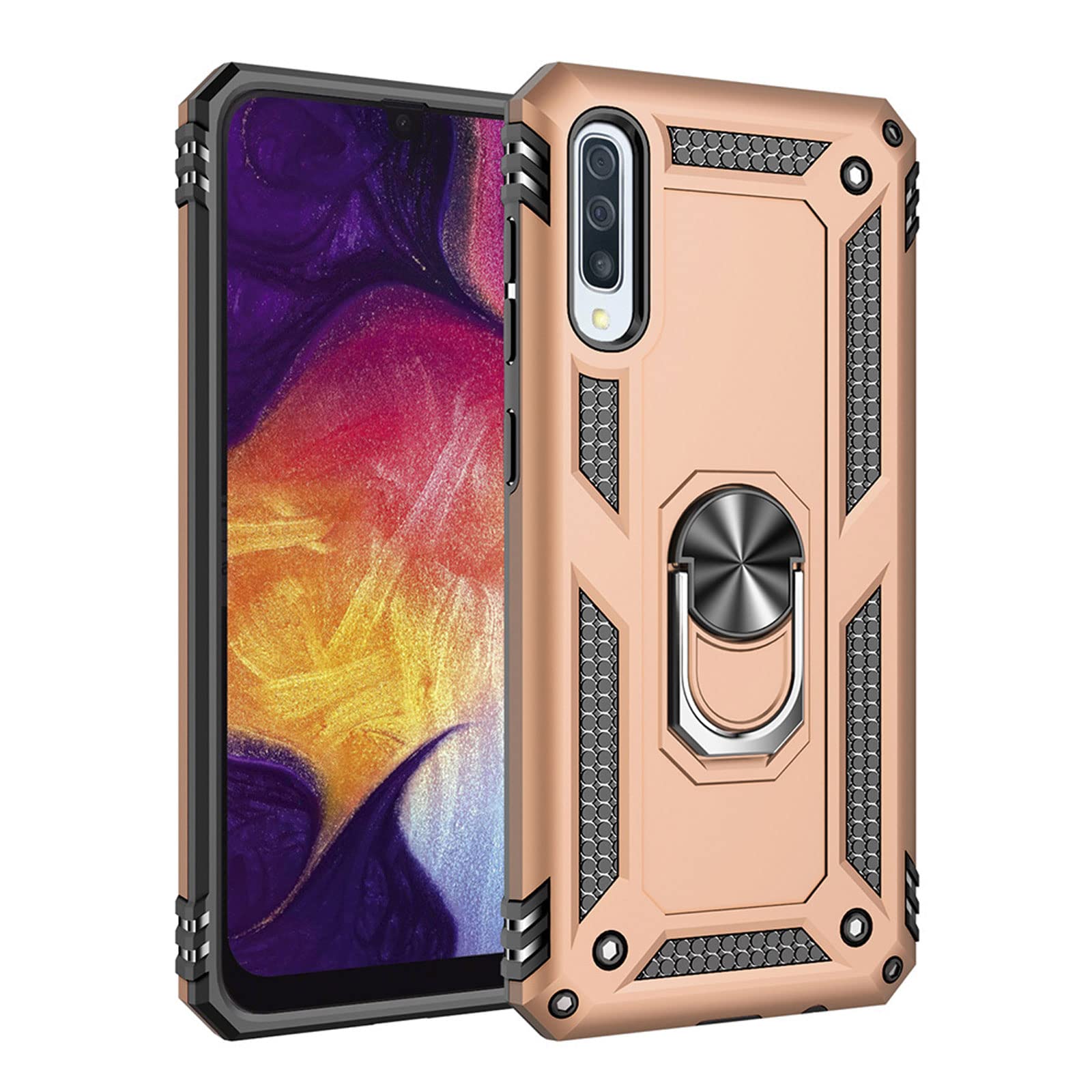 Kabury do Samsung A50/A70/A30S/A70E, wojskowe etui pancerne, wytrzymałe, ochronne, odporne na wstrząsy, z podpórką pierścieniową, złote, A50