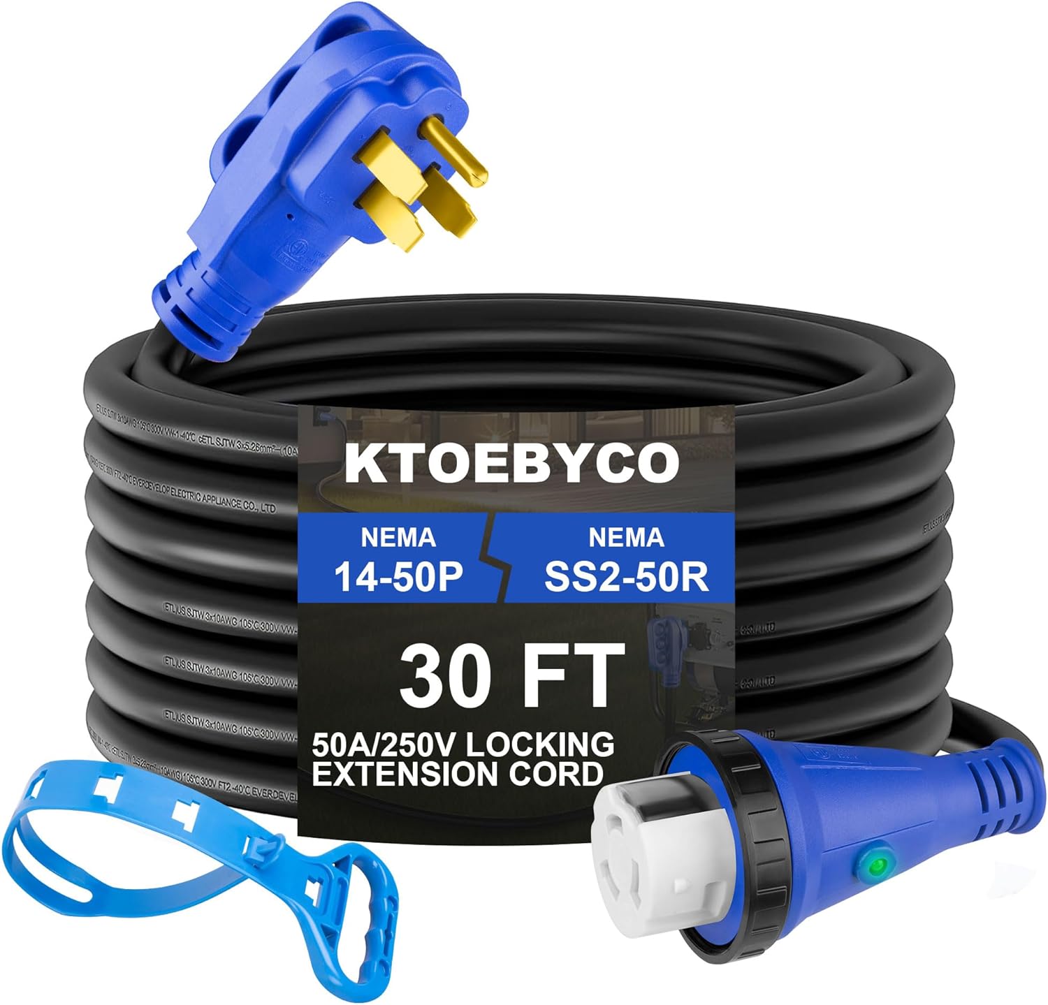 50 Amp Generator Inlet Box, NEMA SS2-50 Pre-Drilled Power Inlet Box for 3 Prong Generator Cord, 50 Amp RV Extension Cord 30 ft 250V, NEMA 14-50P to SS2-50R Cable with Power Indicator& Polarity Lamp