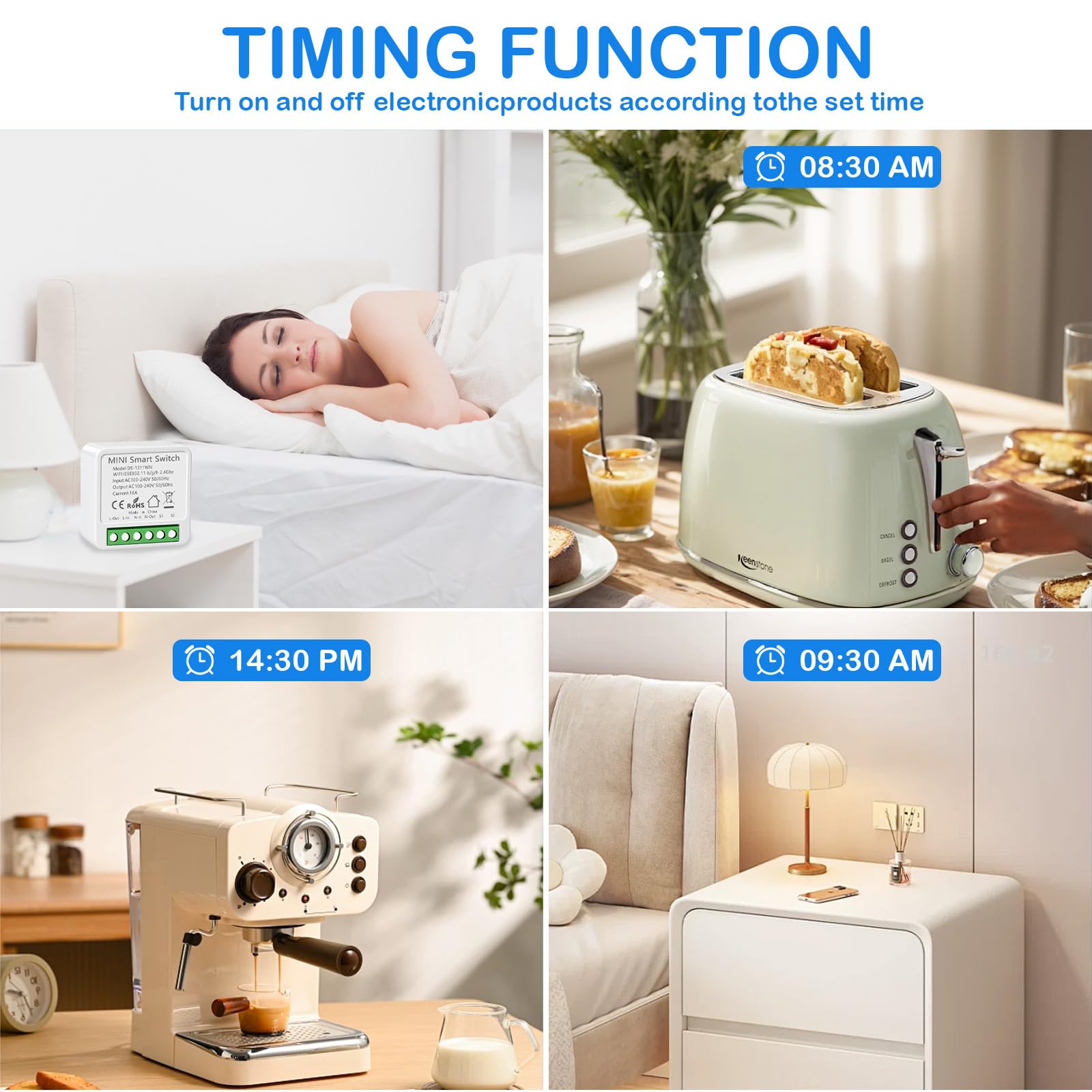 Interruptor WIFI, Interruptor Inteligente WIFI, Mini Smart Switch WIFI Compatible con Alexa,Tuya y Smart Life, Max 16A, 2.4GHz Interruptor Alexa